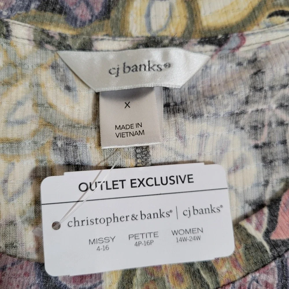 CJ Banks Tunic Top Shirt Womens Size X (14W) 3/4 Sleeve Floral‎ NWT New 0417 - Picture 6 of 6